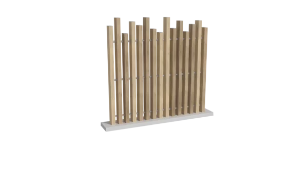 clôture sans poteaux en pvc bois cérusé ajourée coupe irrégulière