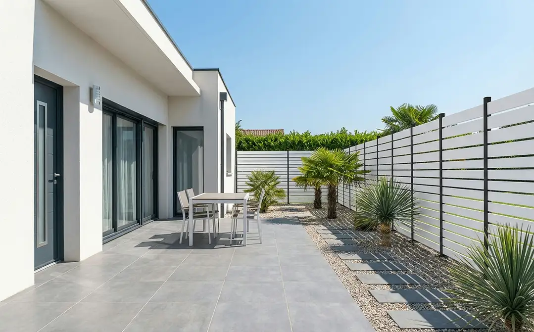 Claustra en PVC blanc sur une terrasse 