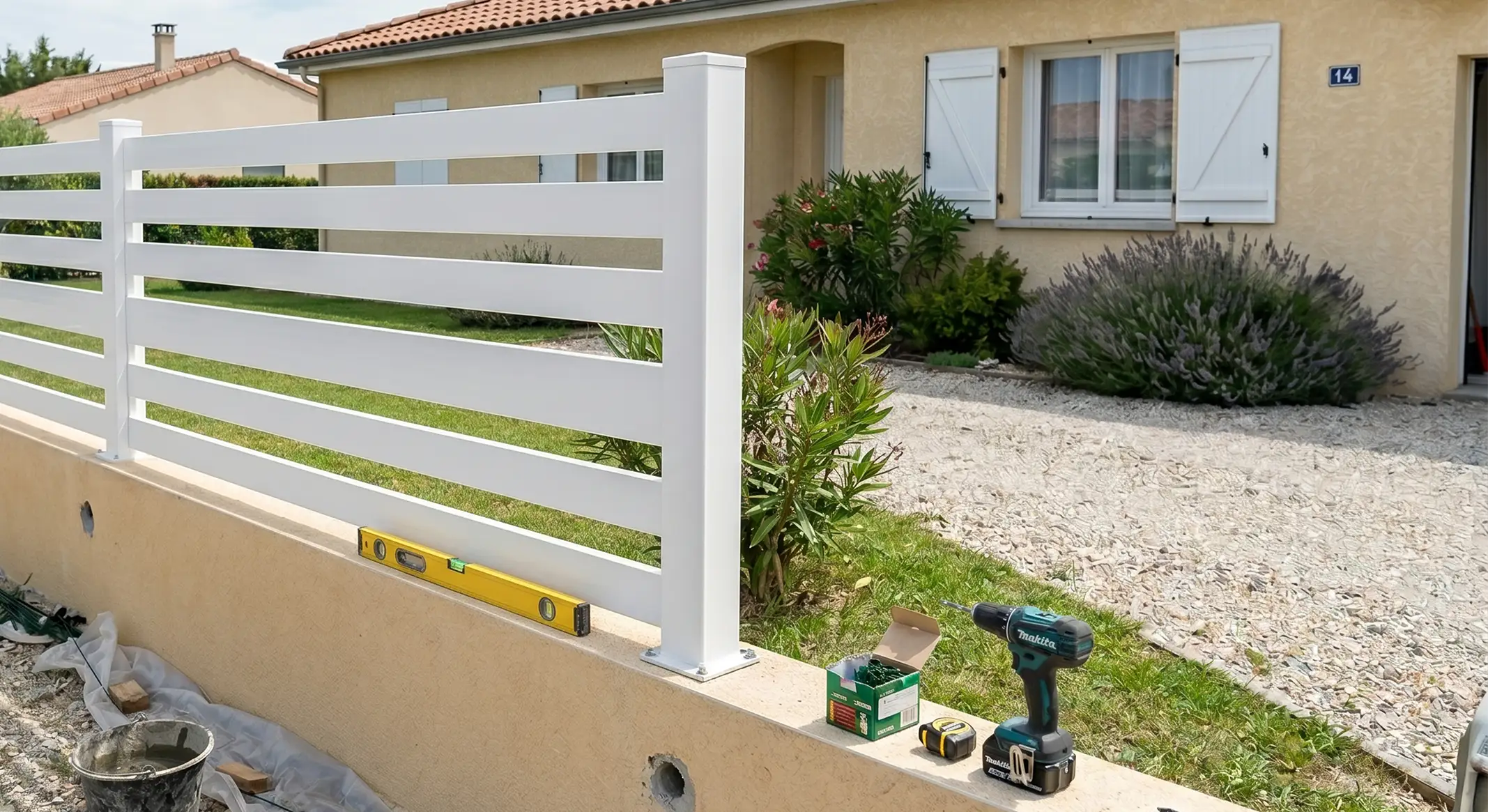 Pose d'une clôture rigide en PVC blanc