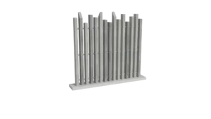 clôture sans poteaux en pvc gris cérusé ajourée coupe irrégulière biseautée