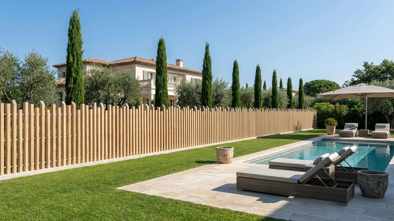 clôture haut de gamme à lames verticales ajourées destructurées