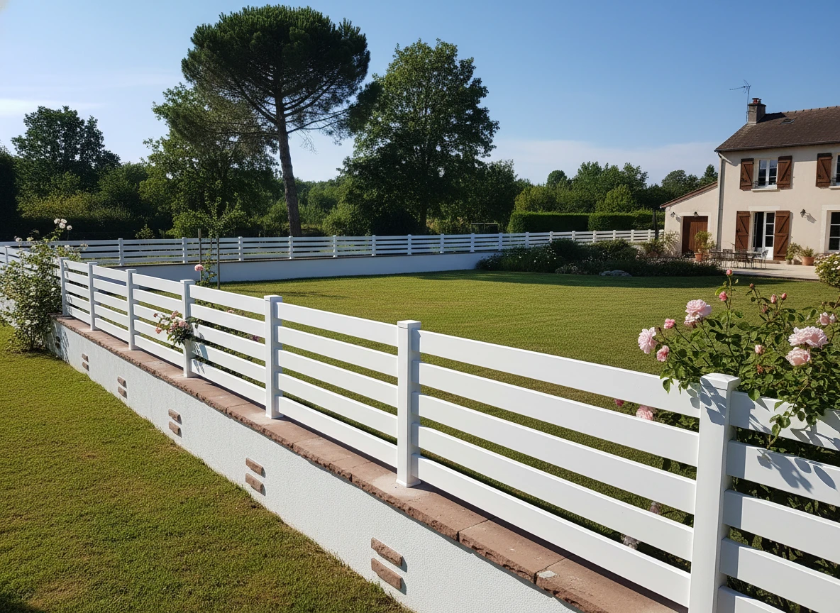 clôture classique ajourée à lames horizontales blanches