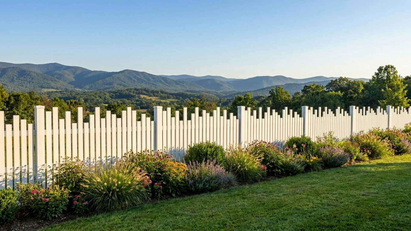 Clôture déstructurée blanche installée prés d'un bordure de fleurs