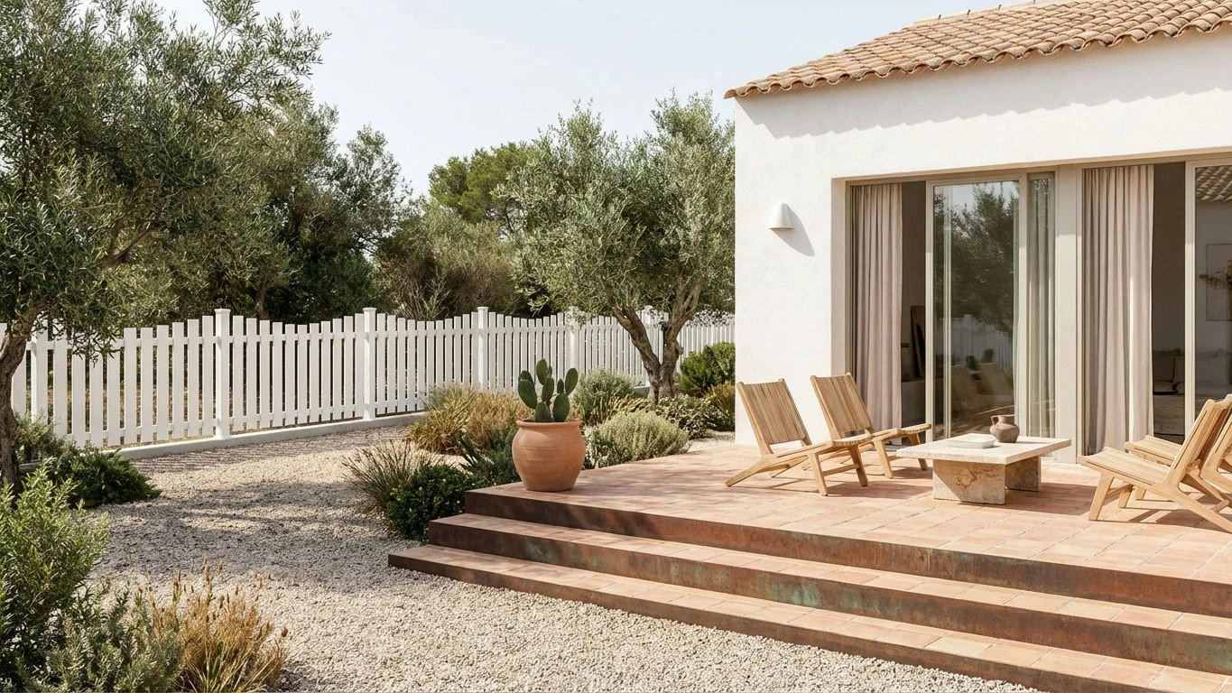 clôture ajourée barreaudée blanche posée sur un muret