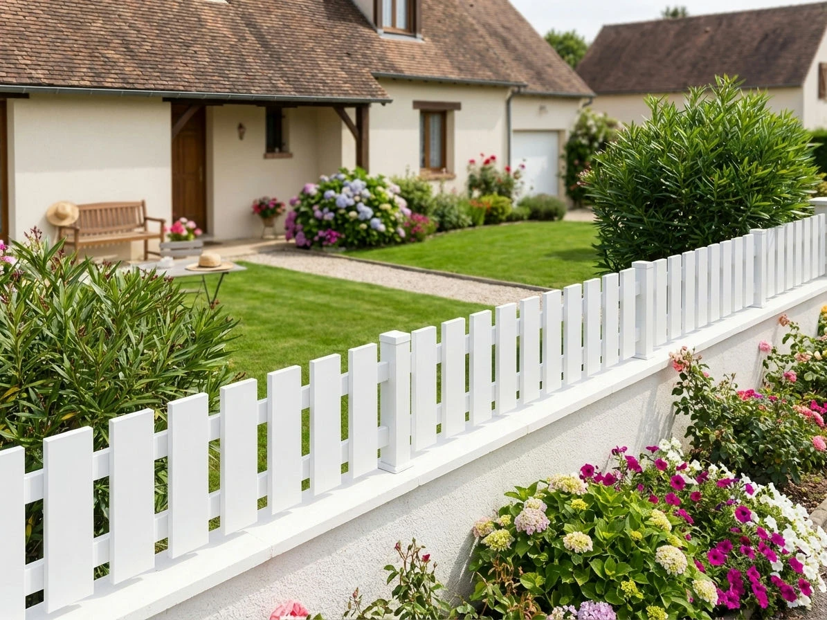 clôture ajourée droite installée prés d'une maison traditionnelle