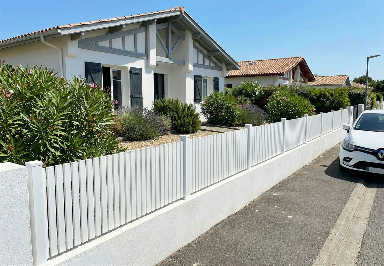 clôture en barreaudage pvc blanc dans le jardin d'une résidence côtière