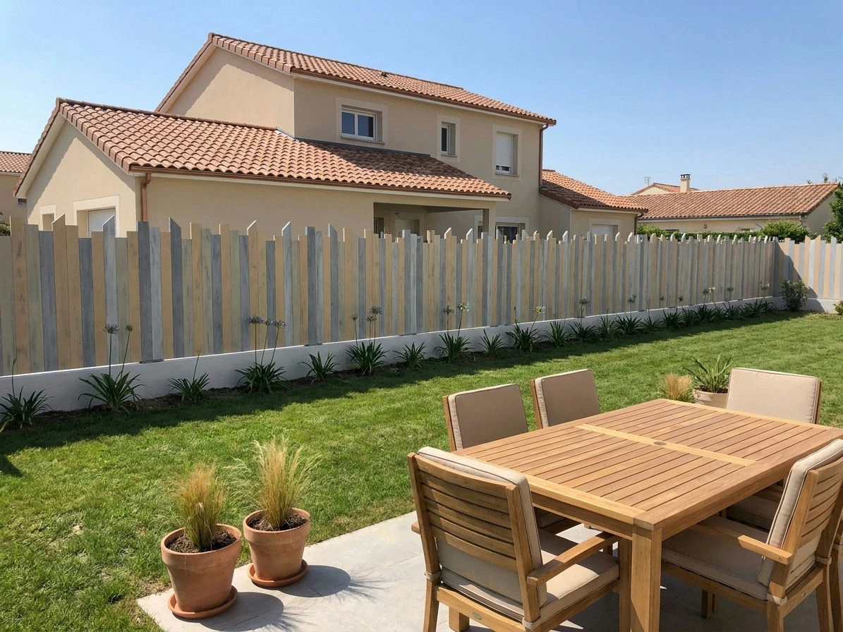 Clôture sur muret dans un lotissement autour d'une maison récente