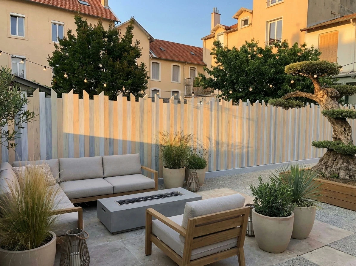 Clôture séparative brise-vue de plusieurs maisons de ville