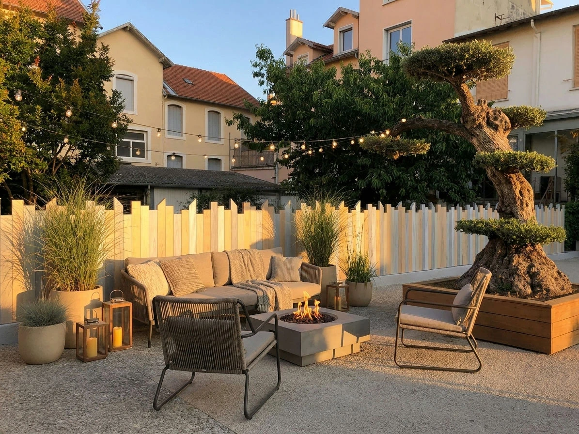 Clôture brise-vue à lames irrégulières de différentes couleurs