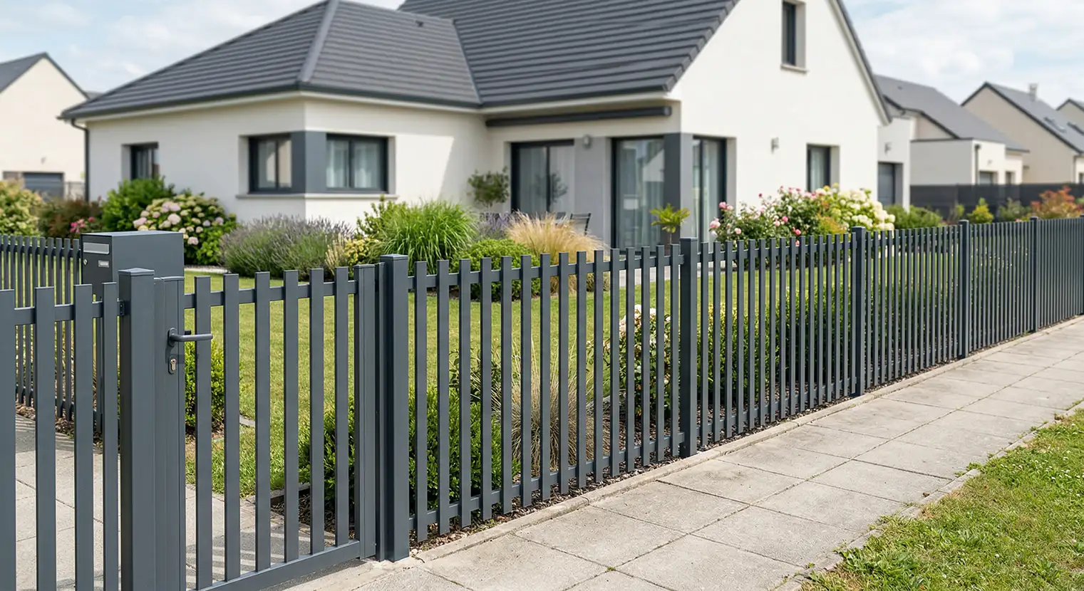 Clôture ajourée aux lames verticales en aluminium