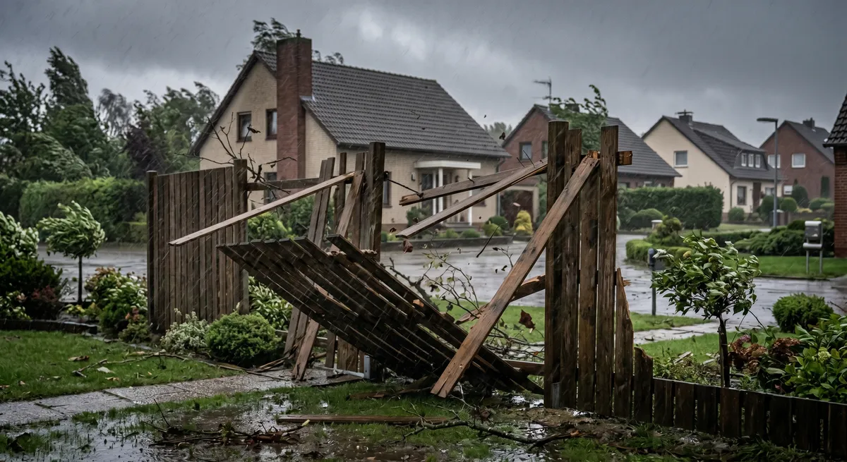 Clôture en bois arrachée par le vent
