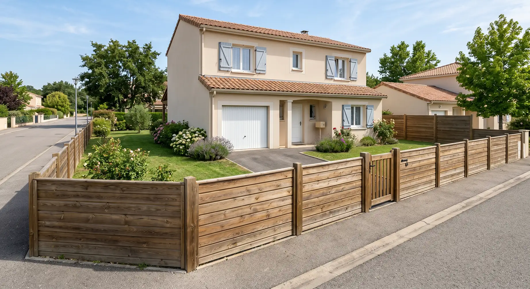 Clôture en bois autour d'une maison