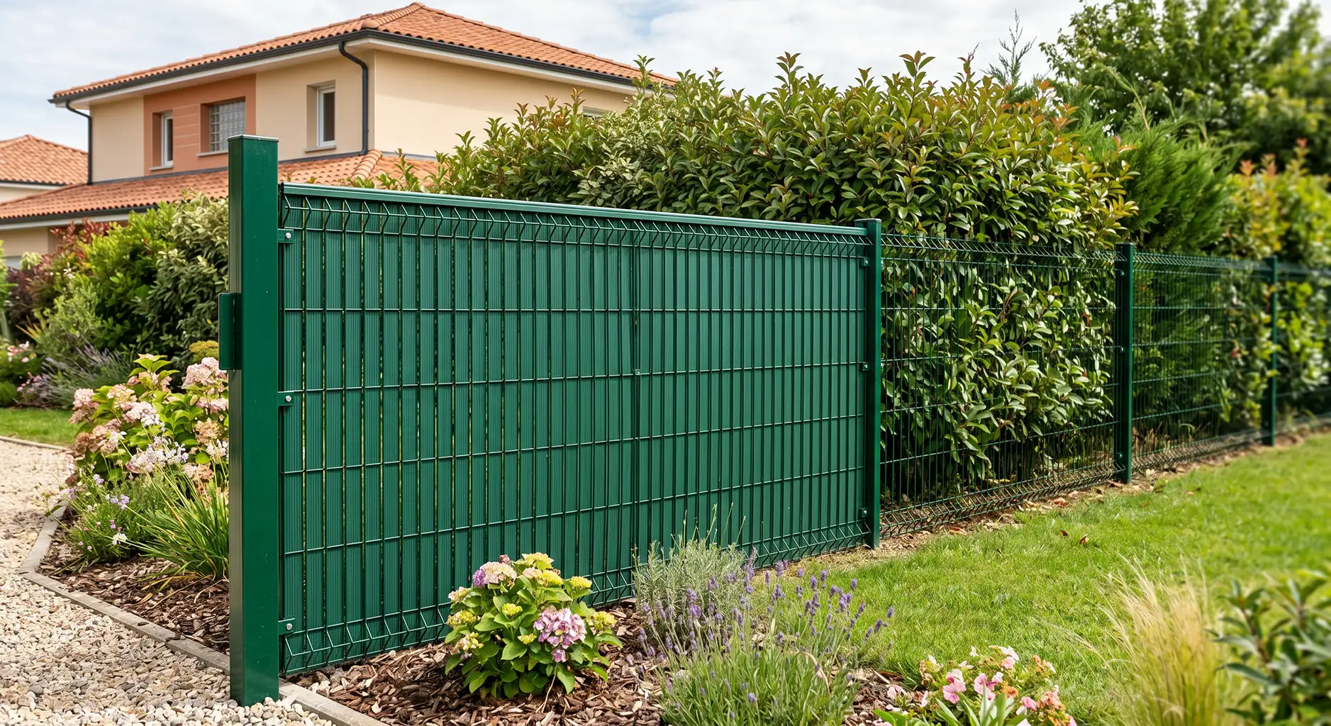 Grillage rigide équipé de lames d'occultation