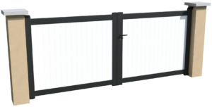 Portail battant non motorisable en aluminium brise-vue avec des lames pvc verticales blanches