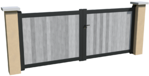 Portail battant non motorisable en aluminium brise-vue avec des lames pvc verticales grises