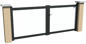 Portail battant non motorisable en aluminium brise-vue avec des lames pvc horizontales blanches