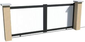 Portail coulissant non motorisable en aluminium brise-vue avec des lames pvc verticales blanches