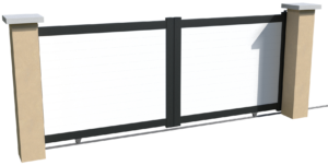 Portail coulissant non motorisable en aluminium brise-vue avec des lames pvc horizontales blanches