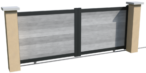 Portail coulissant non motorisable en aluminium brise-vue avec des lames pvc horizontales grises
