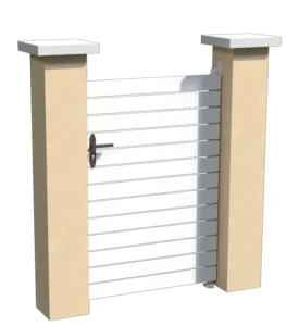 Portillon en pvc blanc ajouré avec un espacement de 10 mm entre chaque lames horizontales