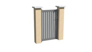 Portillon en aluminium gris ajouré aux lames verticales