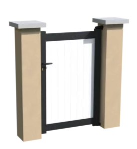 Portillon en aluminium brise-vue avec des lames pvc verticales blanches