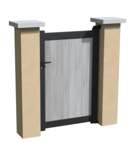 Portillon en aluminium brise-vue avec des lames pvc verticales grises