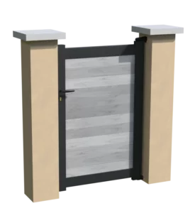 Portillon en aluminium brise-vue avec des lames pvc horizontales grises