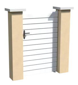 Portillon en pvc blanc brise-vue au style persienne avec des lames biseautées