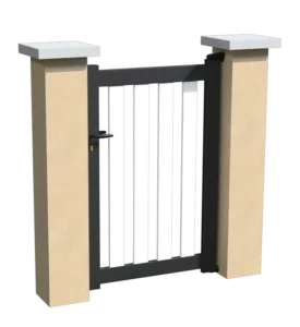 Portillon en aluminium ajouré avec des lames pvc verticales blanches