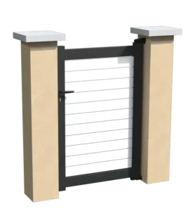 Portillon en aluminium ajouré avec un espacement de 10 mm entre chaque lames pvc horizontales blanches