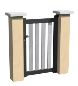 Portillon en aluminium ajouré avec des lames pvc verticales grises