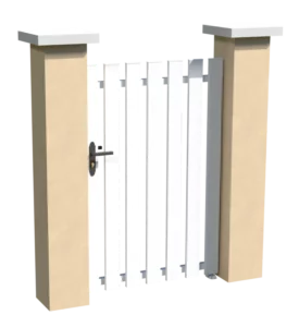 Portillon en pvc blanc ajouré avec une coupe droite pour chacune des lames verticales